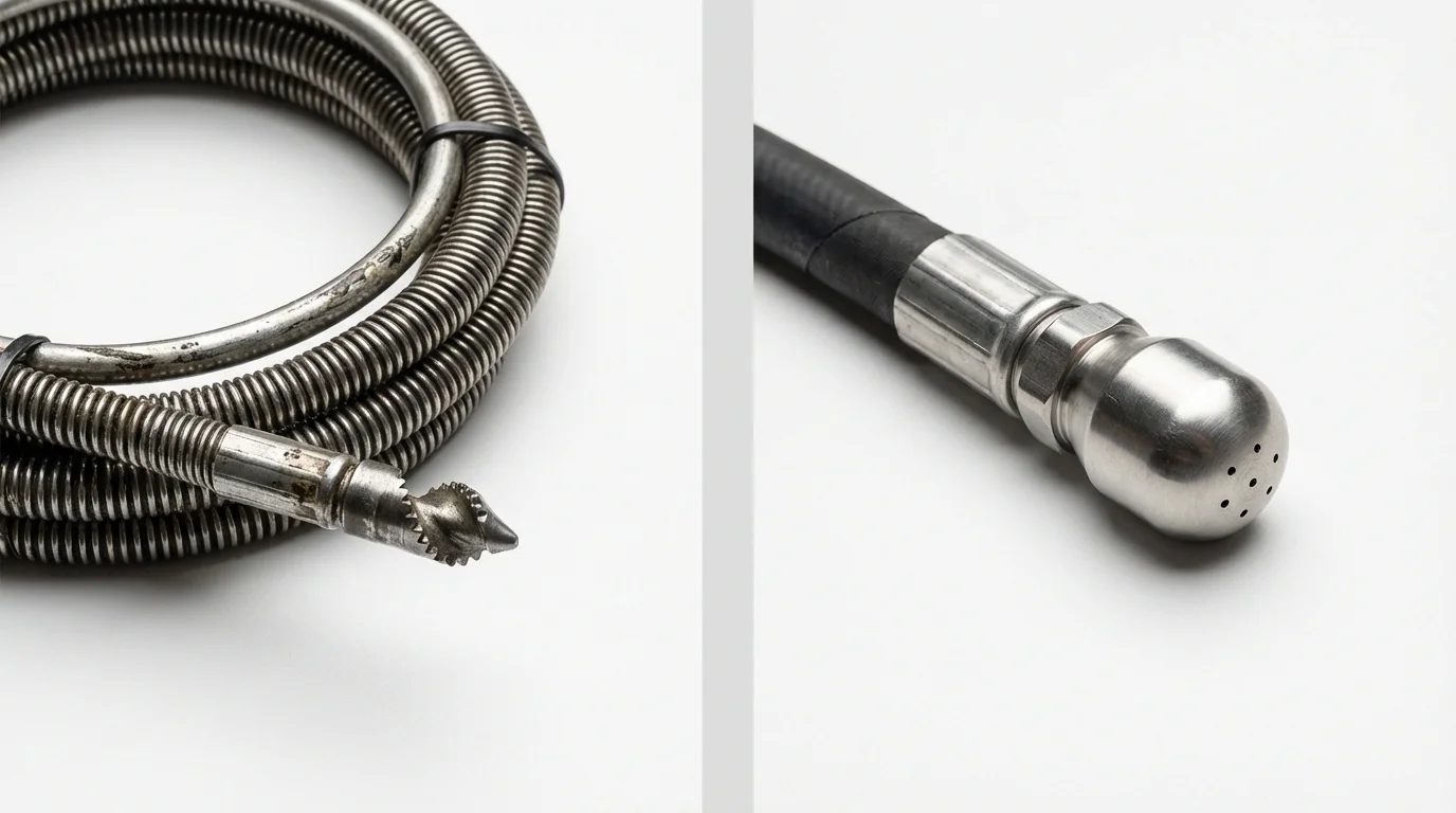 Drain snake cable and hydro jetting nozzle used for drain cleaning in McCleary, WA