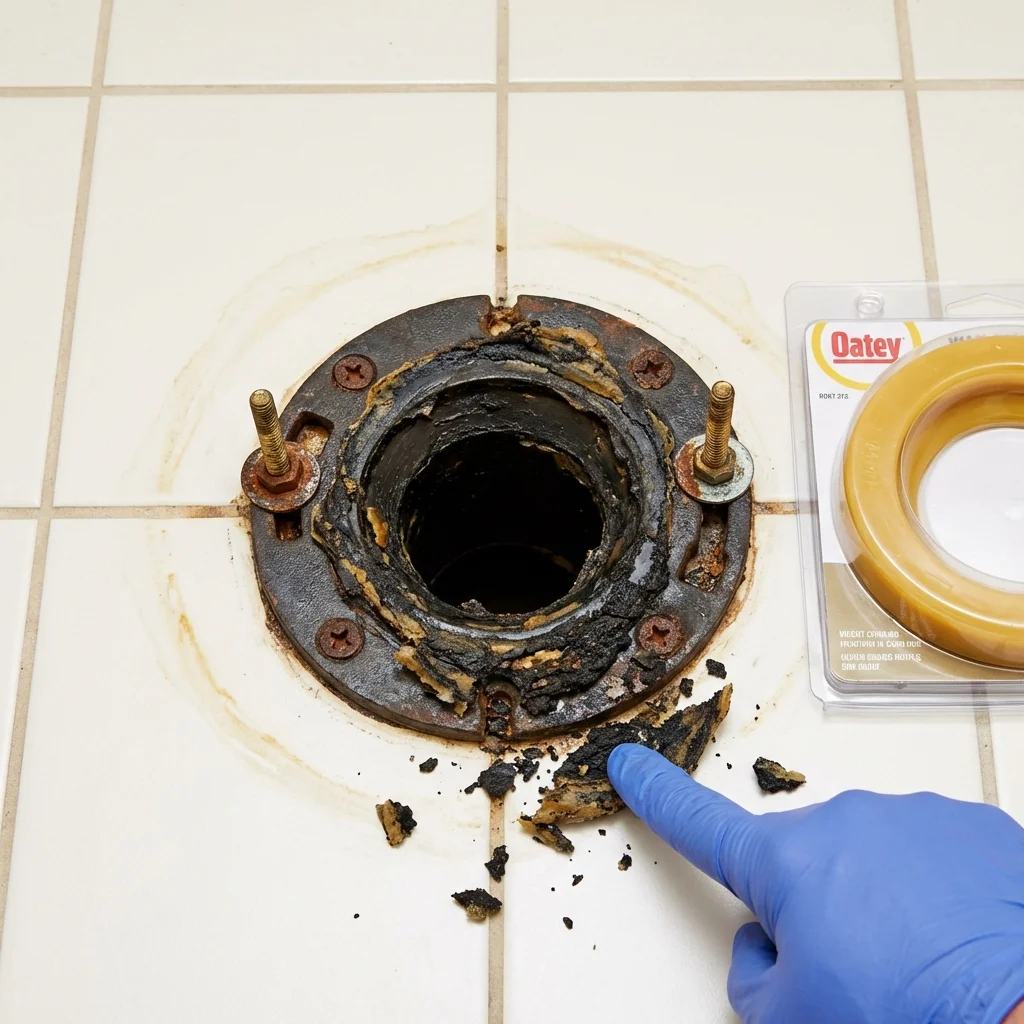 Failed wax ring showing water seepage at the base of a toilet in a McCleary, WA home